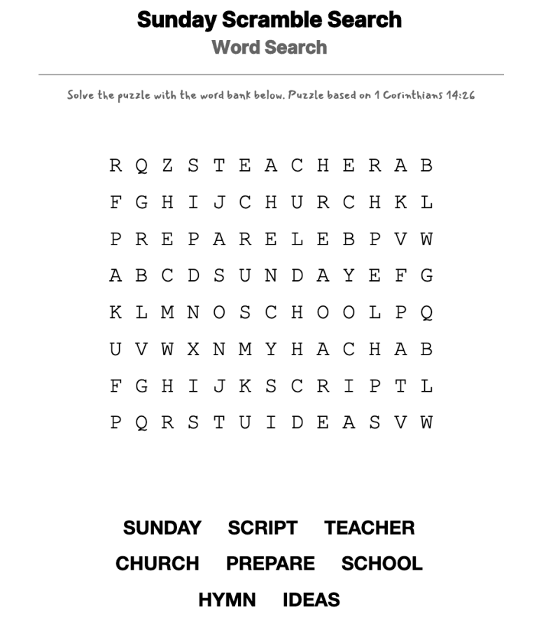 Worship Hero word-search